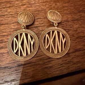 DKNY Gold Logo Drop Earrings